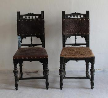 Pair of Chairs - solid beech, leather - 1881