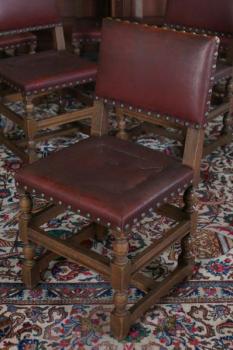 Chair Sets - solid oak, leather - 1900