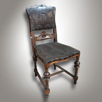 Four Chairs - leather, walnut wood - 1880